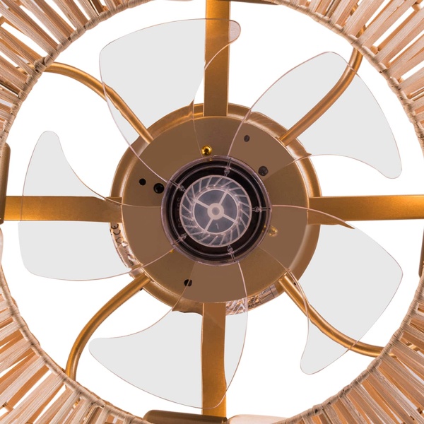 18.5" Ceiling Fan with Remote Control, Rattan Caged Flush Mount Ceiling Fans, Bamboo Low Profile Ceiling Fan