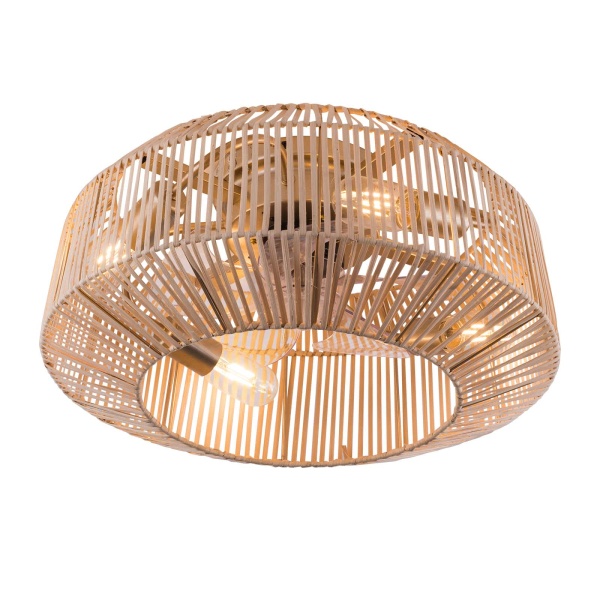 18.5" Ceiling Fan with Remote Control, Rattan Caged Flush Mount Ceiling Fans, Bamboo Low Profile Ceiling Fan