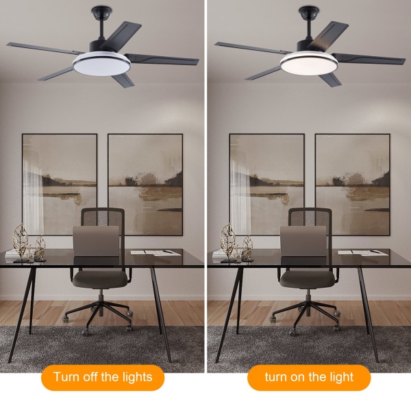 52 inches Ceiling Fan, Ceiling Fan with Remote Control, Flush Mount Ceiling Fan(Black）