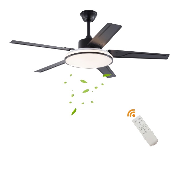 52 inches Ceiling Fan, Ceiling Fan with Remote Control, Flush Mount Ceiling Fan(Black）
