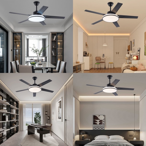 52 inches Ceiling Fan, Ceiling Fan with Remote Control, Flush Mount Ceiling Fan(Black）