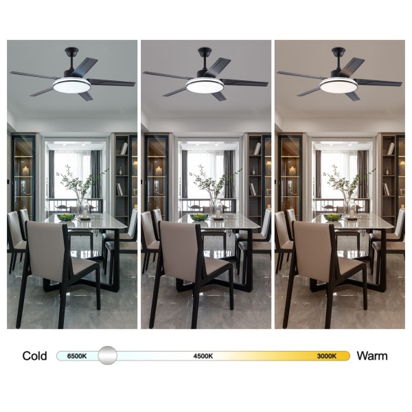 52 inches Ceiling Fan, Ceiling Fan with Remote Control, Flush Mount Ceiling Fan(Black）