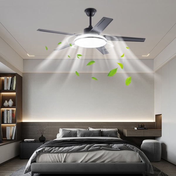 52 inches Ceiling Fan, Ceiling Fan with Remote Control, Flush Mount Ceiling Fan(Black）