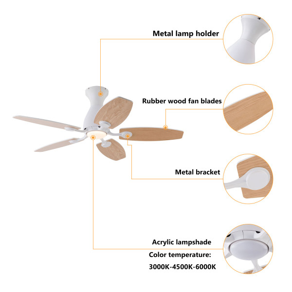 42 inches Ceiling Fan Chandelier, Ceiling Fan with Remote, Ceiling Fans with Lights and Remote Control（Light Wood）