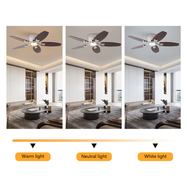 42" Ceiling Fan with Light and Remote, 3-Color Ceiling Fan Light, Ceiling Fan with LED Light（Silver）