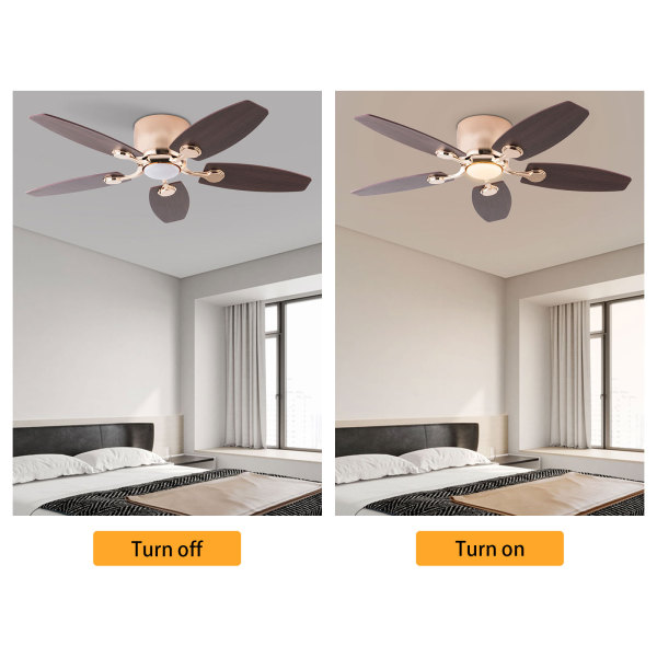 Ceiling Fan with LED Light, 42" Ceiling Fan with Light and Remote, 3-Color Ceiling Fan Light（Gold）