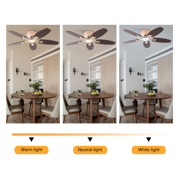 Ceiling Fan with LED Light, 42" Ceiling Fan with Light and Remote, 3-Color Ceiling Fan Light（Gold）