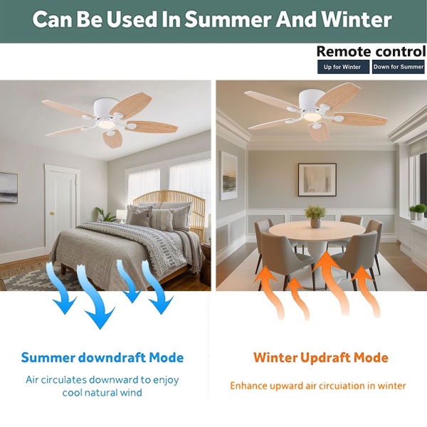 3-Color Ceiling Fan Light, 42" Ceiling Fan with Light and Remote, Ceiling Fan with LED Light（Light Wood）