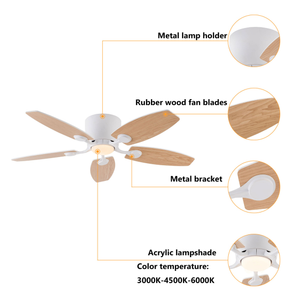 3-Color Ceiling Fan Light, 42" Ceiling Fan with Light and Remote, Ceiling Fan with LED Light（Light Wood）