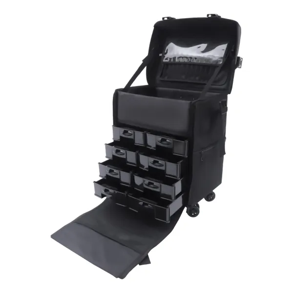 Makeup Trolley Case Cosmetic Organizer Large Beauty Case 2 in 1 Cosmetic Hairdressing Vanity Case W/ Wheels Black Travel Trolley