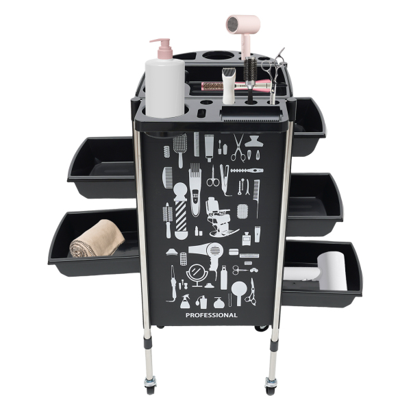 Hairdressing Trolley, Salon Trolley, Salon Trolley with 5 Pull-Out Drawers -  220 lbs Load Capacity, for Beauty & Barber Shops, Black