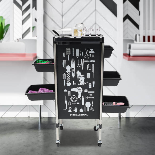 Hairdressing Trolley, Salon Trolley, Salon Trolley with 5 Pull-Out Drawers -  220 lbs Load Capacity, for Beauty & Barber Shops, Black