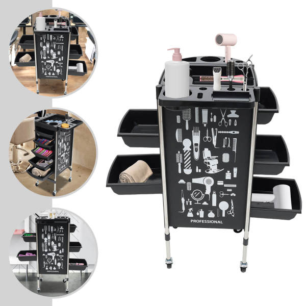 Hairdressing Trolley, Salon Trolley, Salon Trolley with 5 Pull-Out Drawers -  220 lbs Load Capacity, for Beauty & Barber Shops, Black