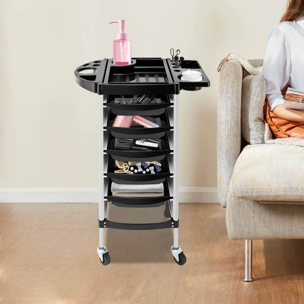 Hairdressing Cart | Salon Trolley with 5 Pull-Out Drawers and Foldable Equipment Holder | SPA Hairdressing Cart for Stylist, Hairdresser, White