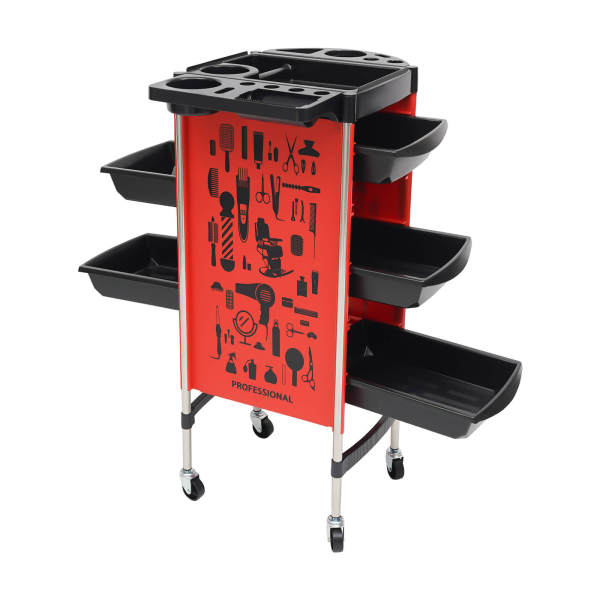 Hairdressing Cart | Salon Trolley with 5 Pull-Out Drawers and Foldable Equipment Holder | SPA Hairdressing Cart for Stylist, Hairstyling, Red