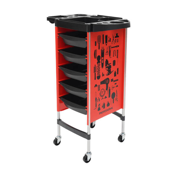Hairdressing Cart | Salon Trolley with 5 Pull-Out Drawers and Foldable Equipment Holder | SPA Hairdressing Cart for Stylist, Hairstyling, Red
