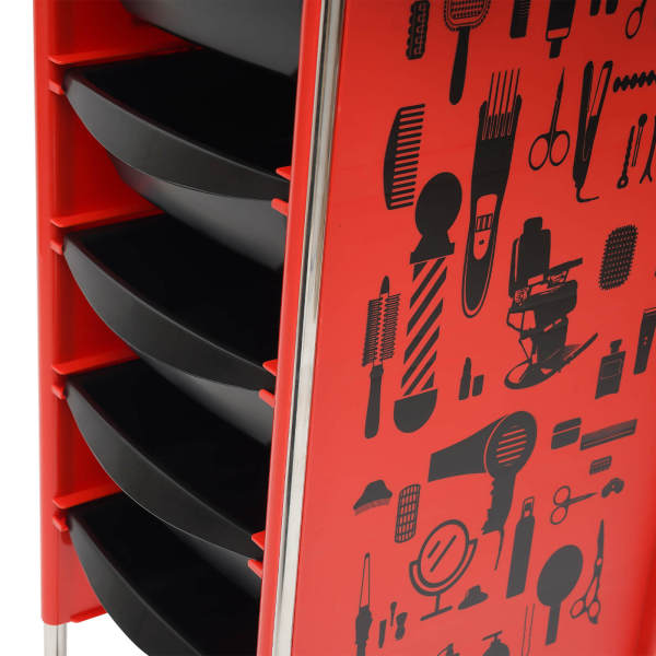 Hairdressing Cart | Salon Trolley with 5 Pull-Out Drawers and Foldable Equipment Holder | SPA Hairdressing Cart for Stylist, Hairstyling, Red