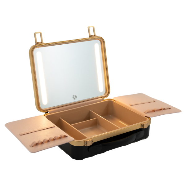 Travel Makeup Case with LED Mirror, Portable Cosmetic Bag Large Capacity Makeup Organizer Storage Box(Black)