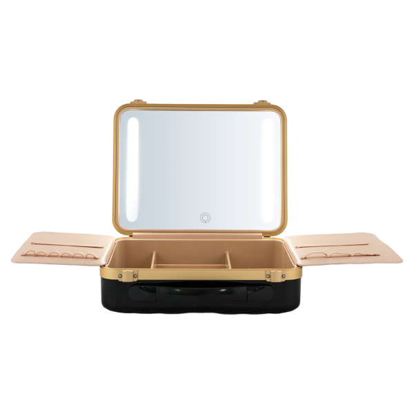 Travel Makeup Case with LED Mirror, Portable Cosmetic Bag Large Capacity Makeup Organizer Storage Box(Black)