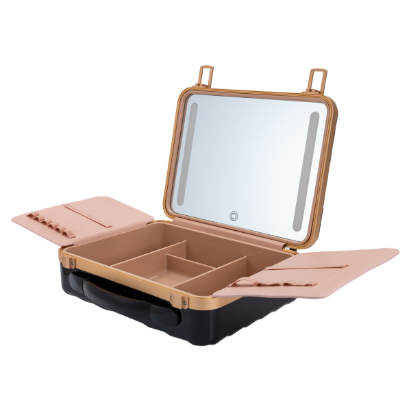 Travel Makeup Case with LED Mirror, Portable Cosmetic Bag Large Capacity Makeup Organizer Storage Box(Black)