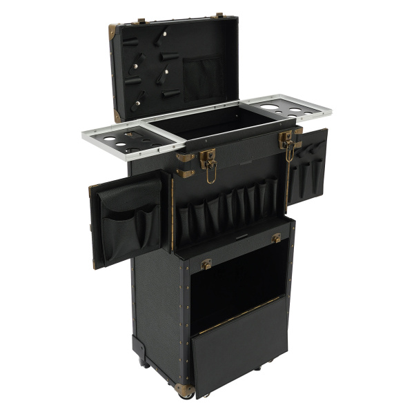 Portable Rolling Makeup Stylist Makeup Train Hair Salon Case Clipper Trimmer Box, Black