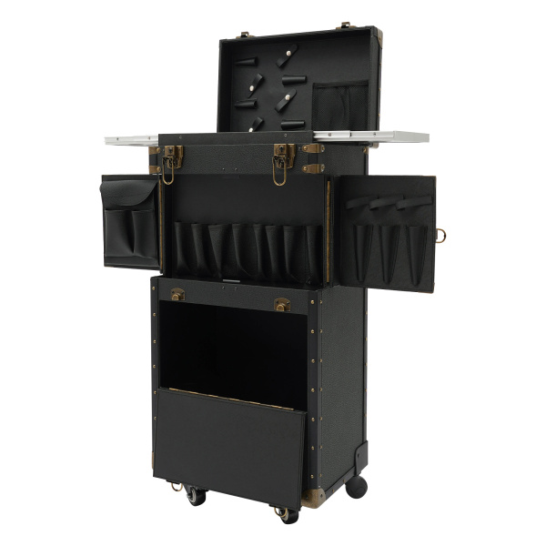 Portable Rolling Makeup Stylist Makeup Train Hair Salon Case Clipper Trimmer Box, Black