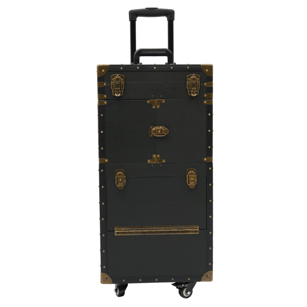 Portable Rolling Makeup Stylist Makeup Train Hair Salon Case Clipper Trimmer Box, Black