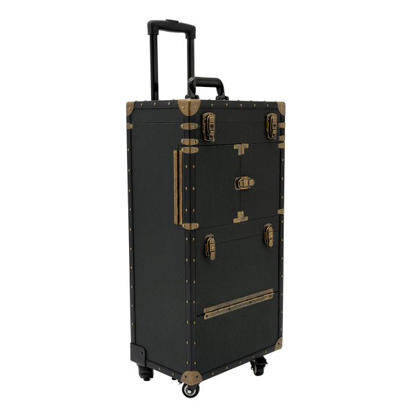 Portable Rolling Makeup Stylist Makeup Train Hair Salon Case Clipper Trimmer Box, Black