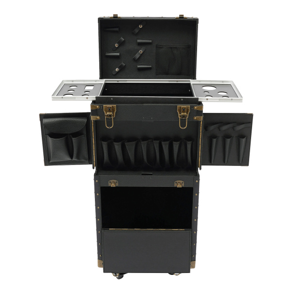 Portable Rolling Makeup Stylist Makeup Train Hair Salon Case Clipper Trimmer Box, Black
