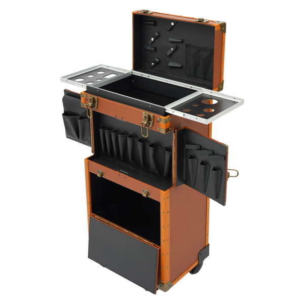 Portable Rolling Makeup Stylist Makeup Train Hair Salon Case Clipper Trimmer Box, Coffee