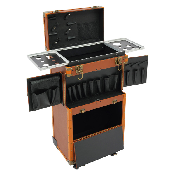 Portable Rolling Makeup Stylist Makeup Train Hair Salon Case Clipper Trimmer Box, Coffee