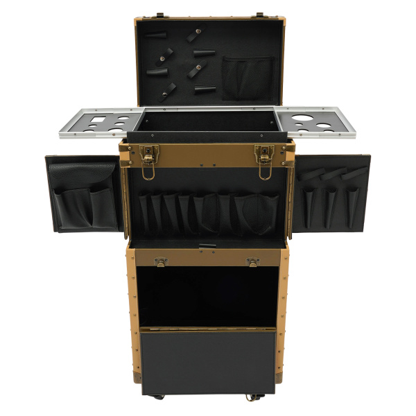 Portable Rolling Makeup Stylist Makeup Train Hair Salon Case Clipper Trimmer Box, Gold