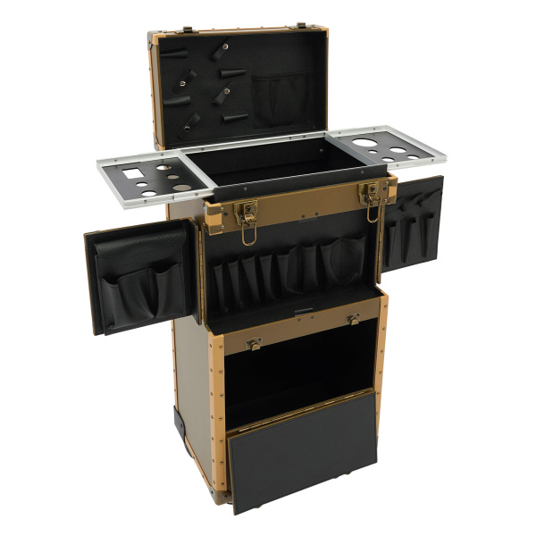 Portable Rolling Makeup Stylist Makeup Train Hair Salon Case Clipper Trimmer Box, Gold