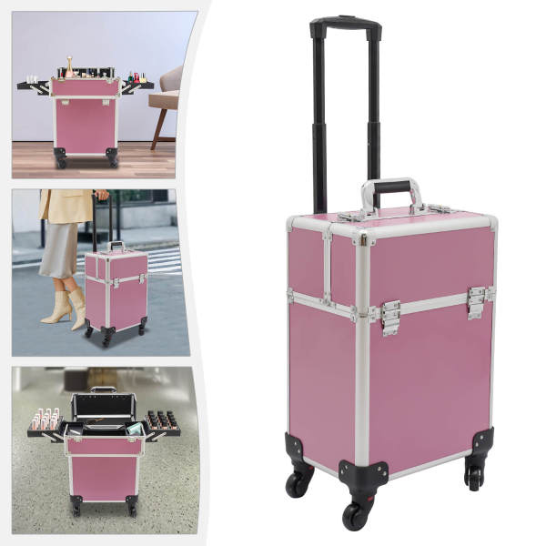 Rolling makeup case, cosmetic case trolley, makeup case cosmetic trolley, makeup case with wheels, Pink Luggage, 34*24*47cm