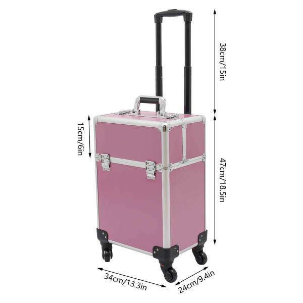 Rolling makeup case, cosmetic case trolley, makeup case cosmetic trolley, makeup case with wheels, Pink Luggage, 34*24*47cm