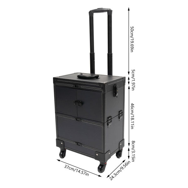 Modern Rolling Makeup Train Case Black Beauty Trolley Cosmetic Organizer Box NEW