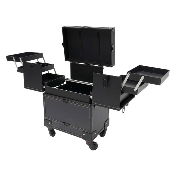 Modern Rolling Makeup Train Case Black Beauty Trolley Cosmetic Organizer Box NEW