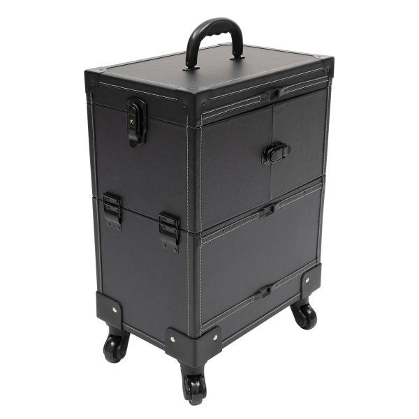 Modern Rolling Makeup Train Case Black Beauty Trolley Cosmetic Organizer Box NEW
