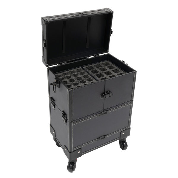 Modern Rolling Makeup Train Case Black Beauty Trolley Cosmetic Organizer Box NEW