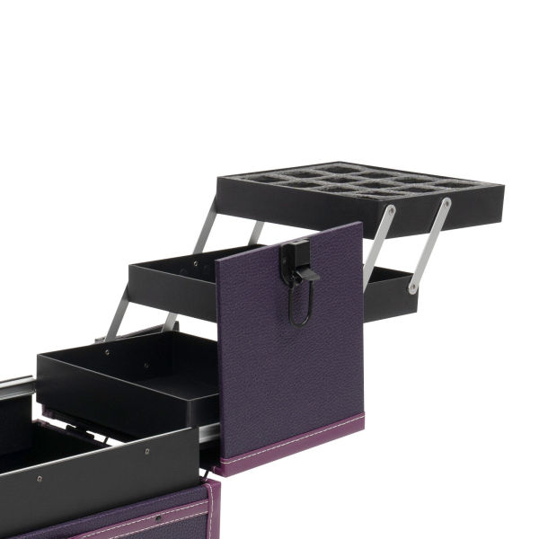 Rolling Makeup Train Case Trolley 7 Compartments Cosmetic Organizer Box +Mirror