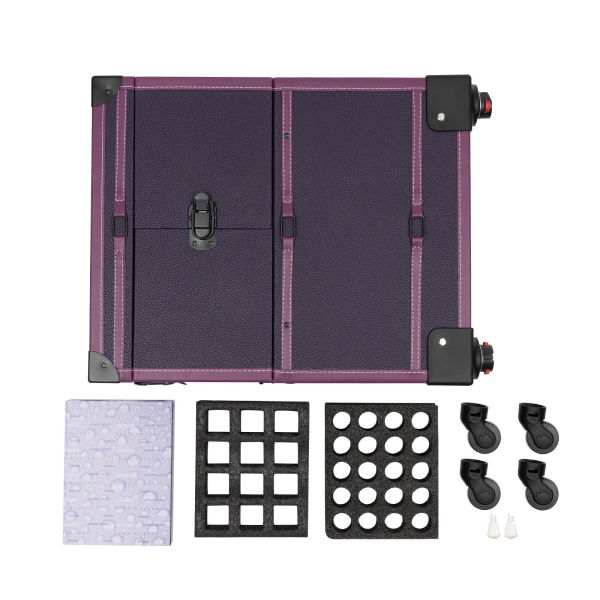 Rolling Makeup Train Case Trolley 7 Compartments Cosmetic Organizer Box +Mirror