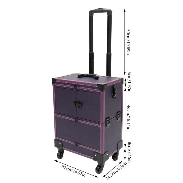 Rolling Makeup Train Case Trolley 7 Compartments Cosmetic Organizer Box +Mirror