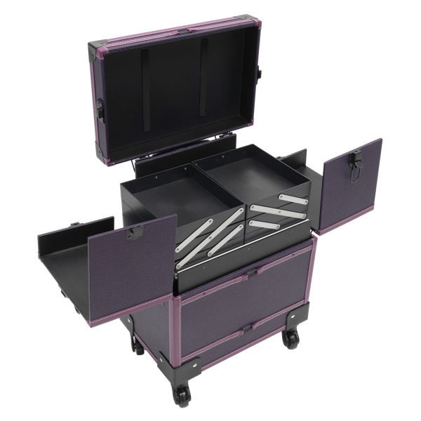 Rolling Makeup Train Case Trolley 7 Compartments Cosmetic Organizer Box +Mirror