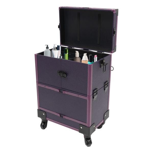 Rolling Makeup Train Case Trolley 7 Compartments Cosmetic Organizer Box +Mirror