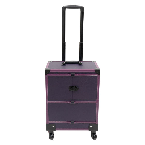 Rolling Makeup Train Case Trolley 7 Compartments Cosmetic Organizer Box +Mirror