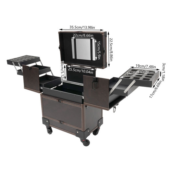 Modern Rolling Make-up Train Case Coffee Beauty Trolley Cosmetic Organizer Box