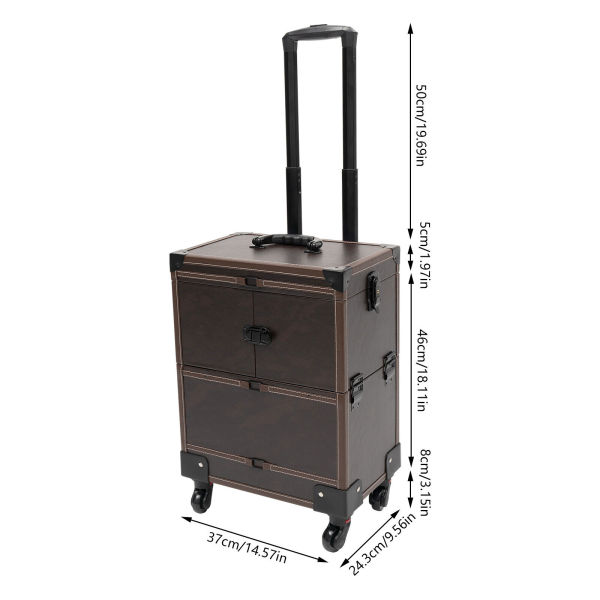 Modern Rolling Make-up Train Case Coffee Beauty Trolley Cosmetic Organizer Box