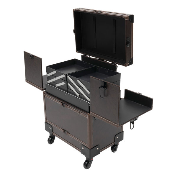 Modern Rolling Make-up Train Case Coffee Beauty Trolley Cosmetic Organizer Box
