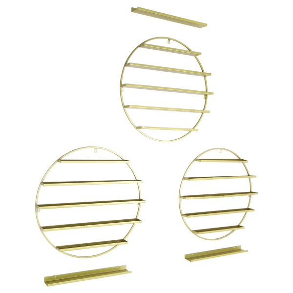 5-Tier Round Nail Polish Wall Mount Nail Salon Storage Rack Display Stand, Golden