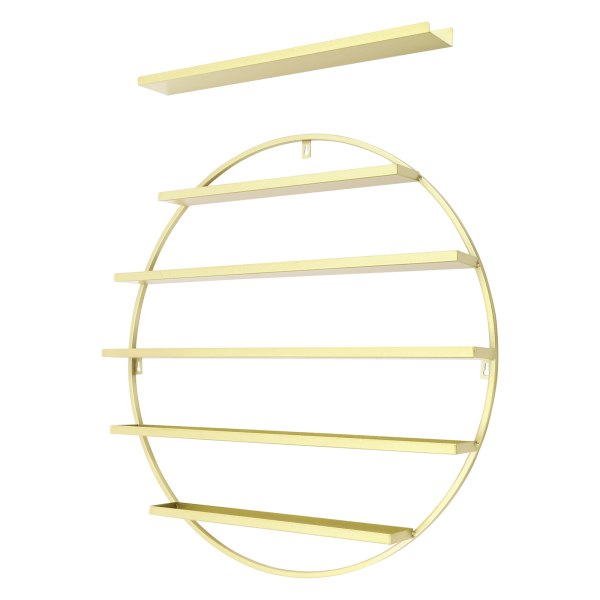 5-Tier Round Nail Polish Wall Mount Nail Salon Storage Rack Display Stand, Golden